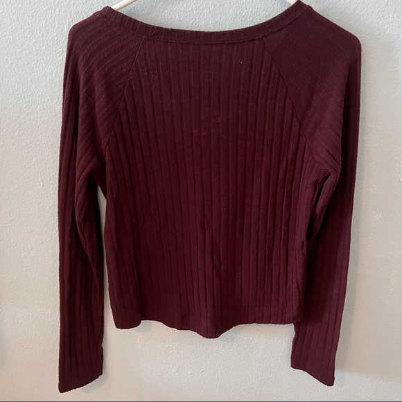 Pacsun Burgundy Ribbed Round Neck Long Sleeve Top - Picture 6 of 7